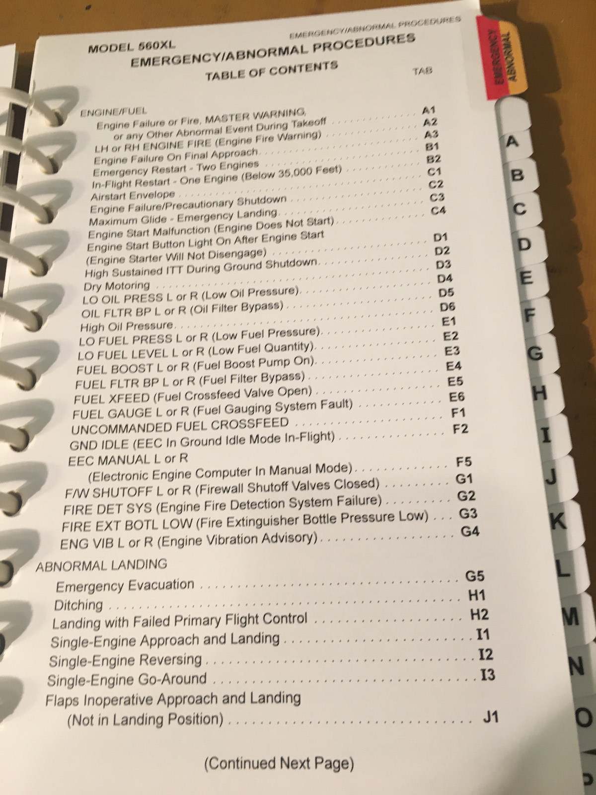 Cessna Citation Excel 560XL Pilot's Emergency /Abnormal Procedures Checklist