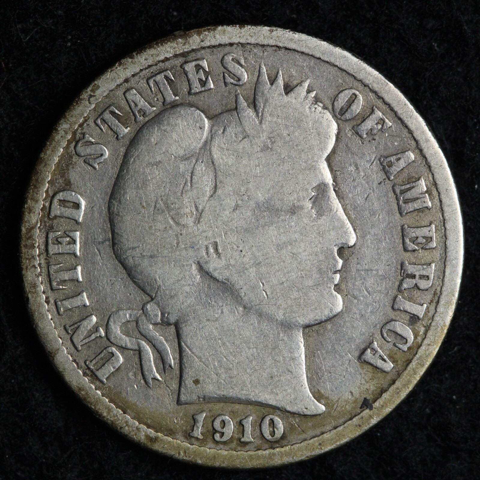 1910-S Barber Silver Dime FINE E271 RTNK