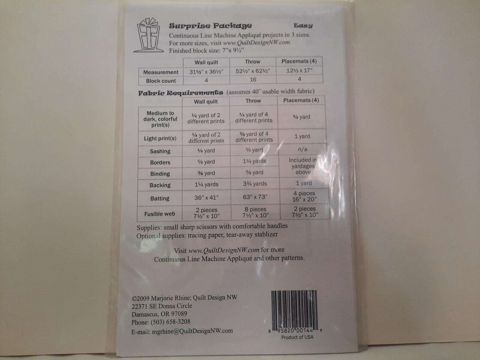 Suprise Package Quilt Pattern (Quilt Design NW) #QDN213