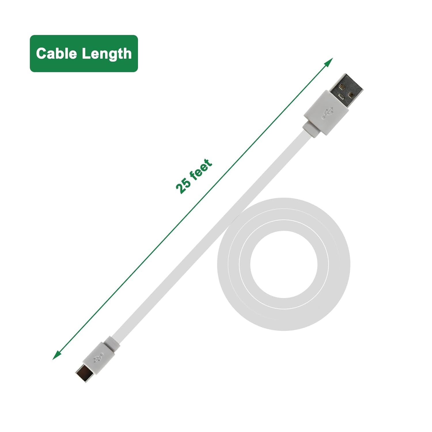 25 Ft USB C Cable for CCTV Wifi Security Camera Type-C Extension Charging Cord