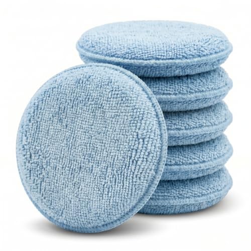 6 Pack 5 Inch Car Wax Applicator Pads | Microfiber and Foam 6pcs Solid Blue