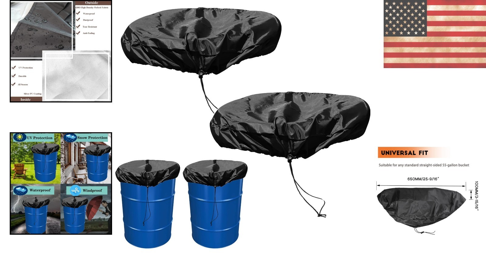 Versatile 55 Gallon Drum Cover Set - 2 Adjustable, Waterproof & Easy to Maintain