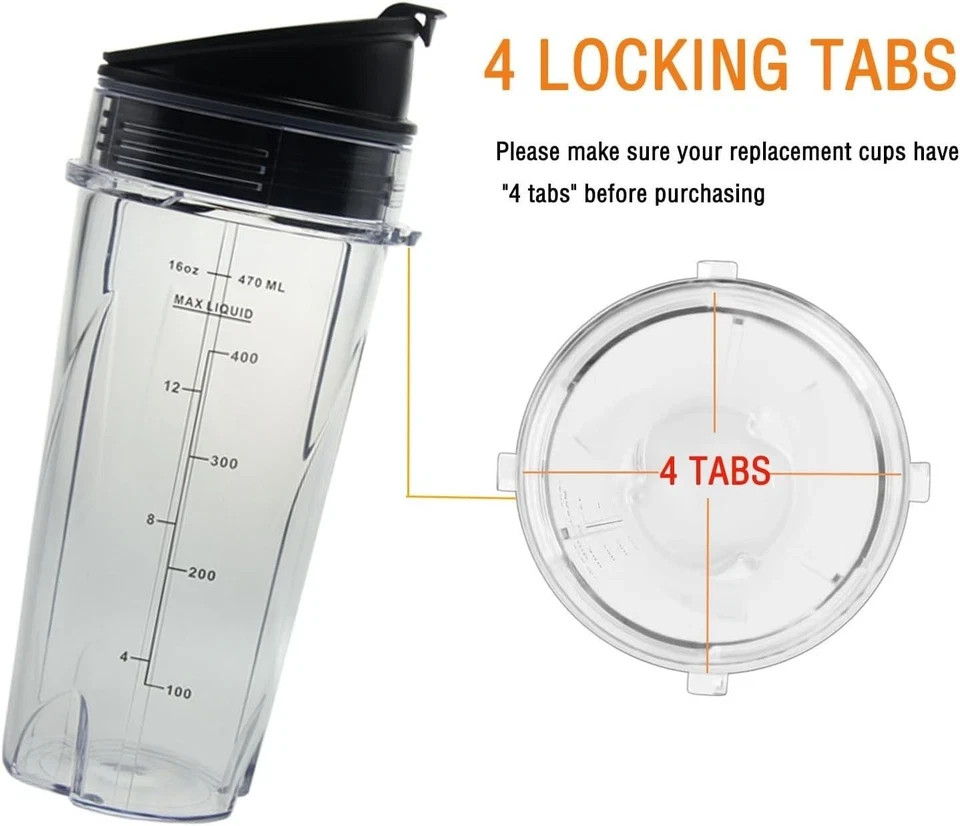 16oz Replacement Cups for Ninja QB3001SS Fit Compact Personal Blender, Single...