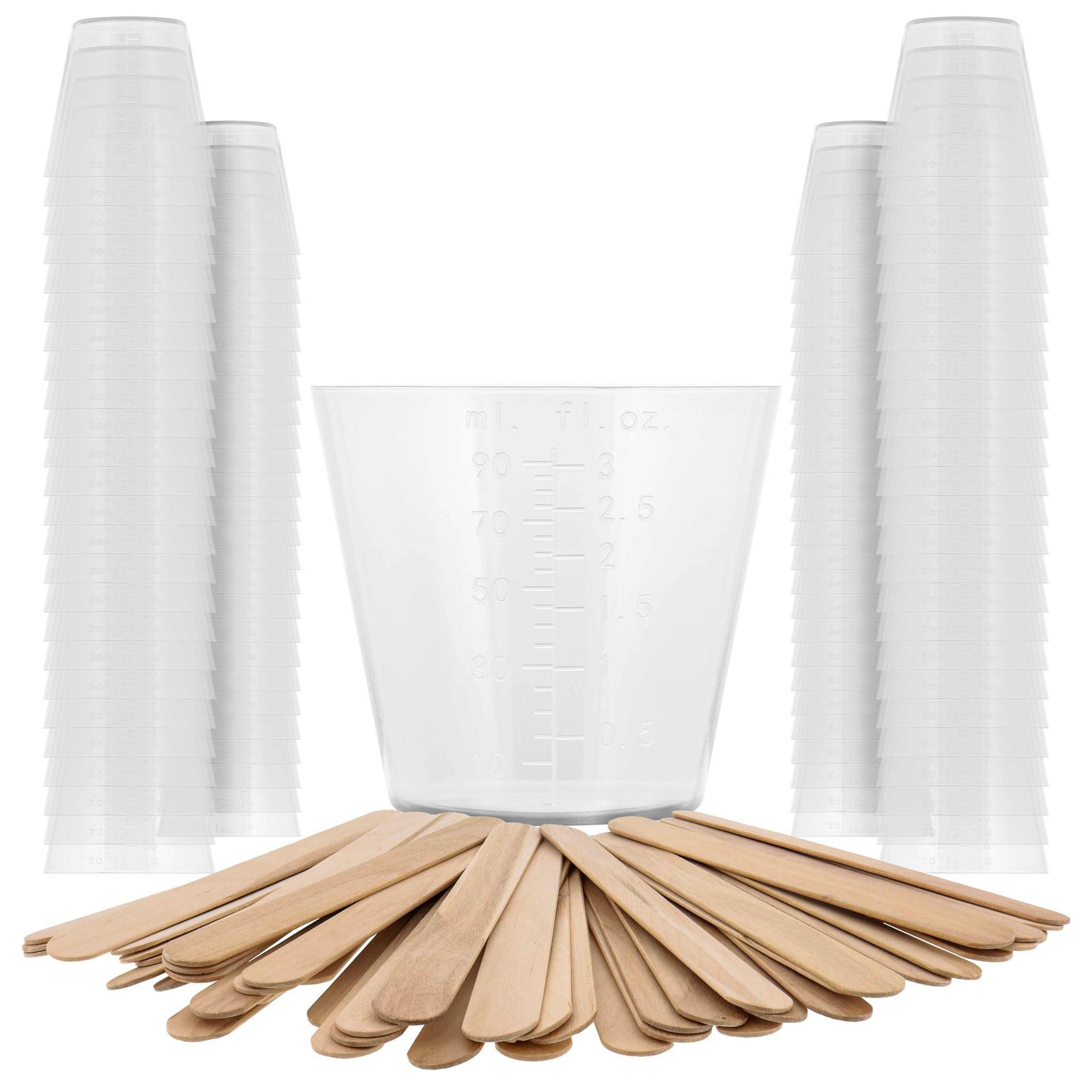 3oz (90ml) Graduated Plastic Measuring Cups, 100 Cups & 25 Mixing Sticks, Paint