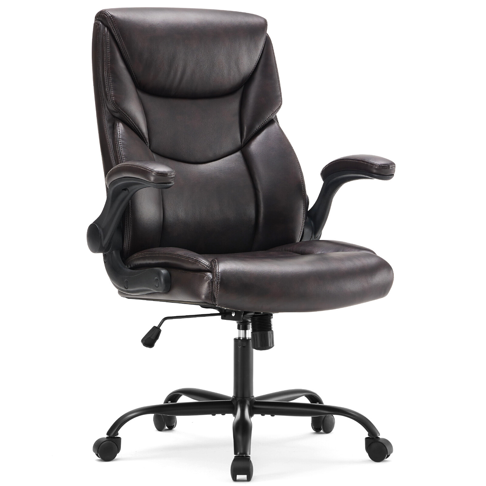 PU Ergonomic Office Chair, Height-Adjustable Swivel Boss Chair, Padded Cushion