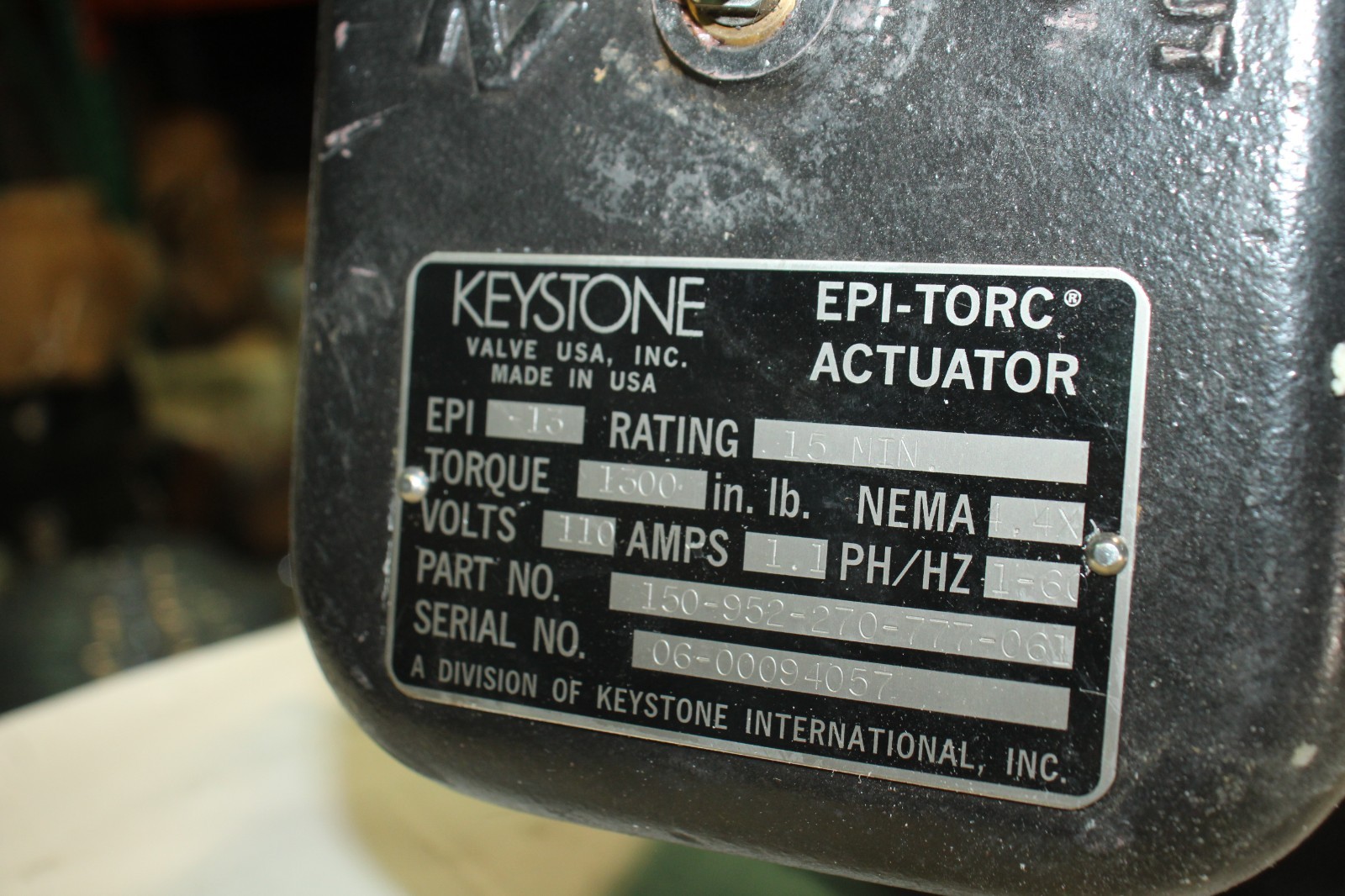 Keystone Fig 360-144 K-Lok Valve 3" Epi-Torc Actuator EPI-13 150-952-270-777-061