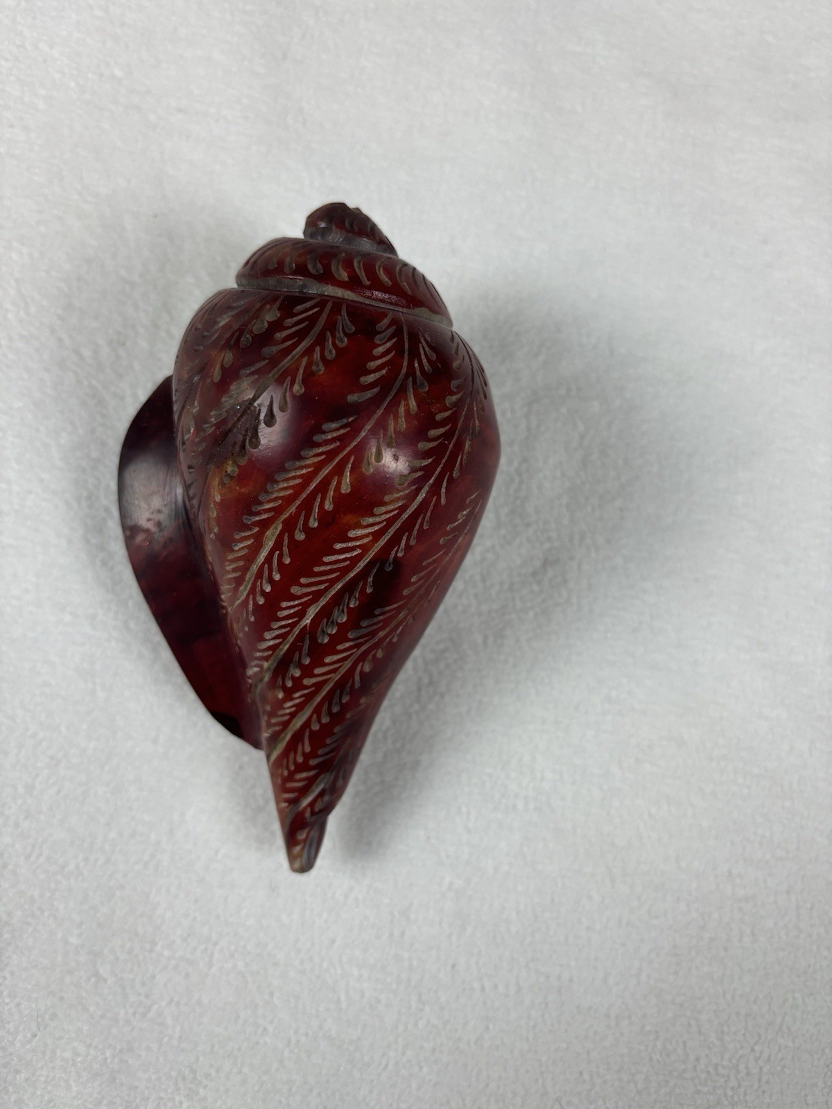 Hand Carved Soapstone Shell Decor Box Made in India Red Stone