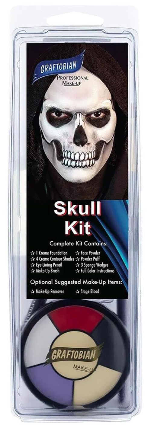 Graftobian Skull Makeup Kit Skeleton Creme Black Standard Professional Zombie
