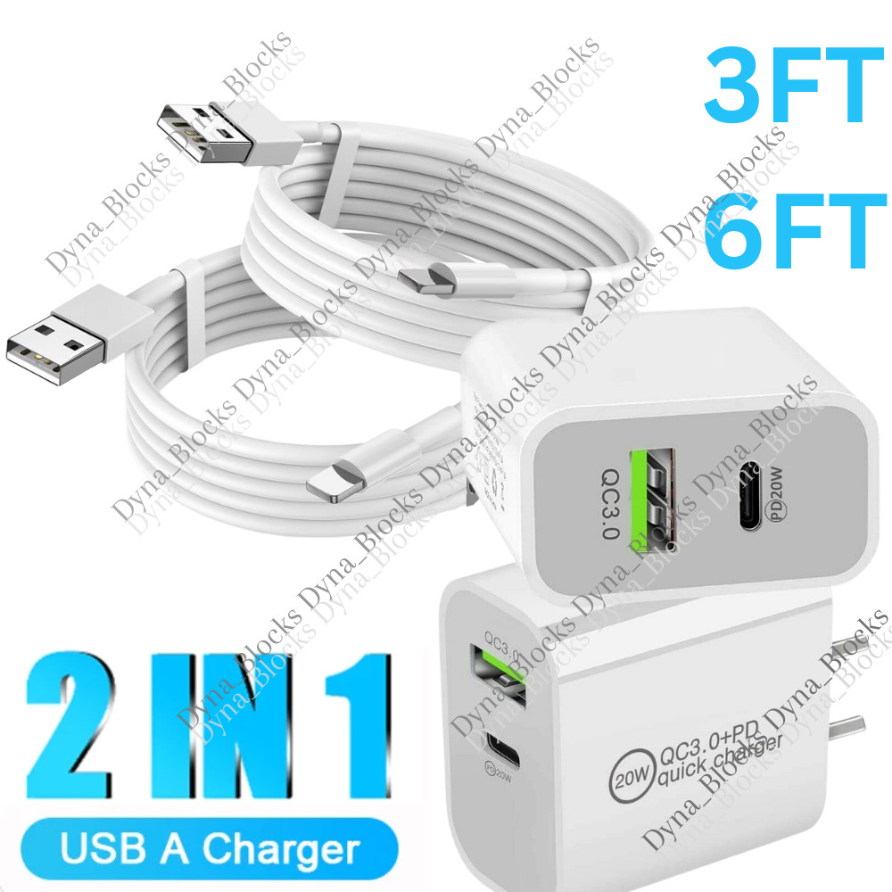 Fast Charger QC PD 20W Power Adapter Cube USB Cable For iPhone 14 13 12 11 8 Lot