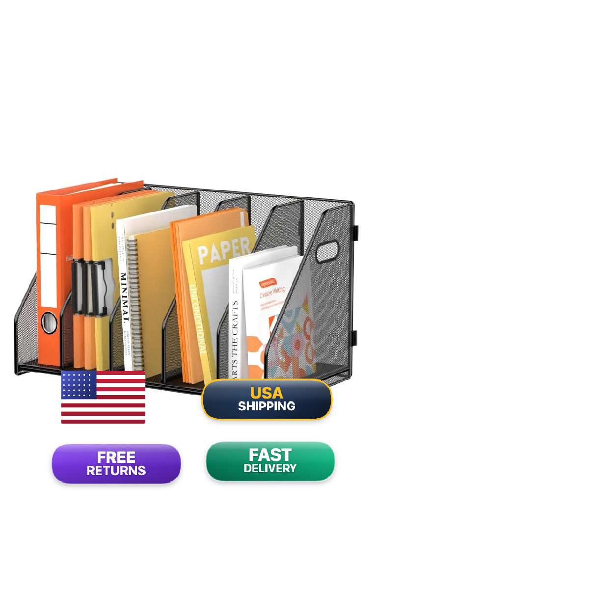 Supeasy Magazine File Holder 5 Vertical Compartments Rack Metal Desk File
