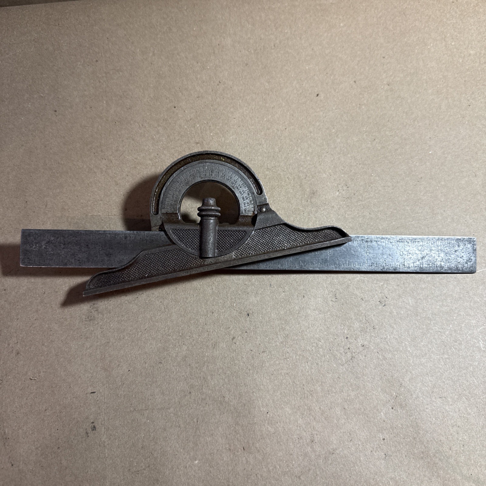 Old Starrett No. 491 Combination Protractor 0-180° Semi-Circular Head 9 in
