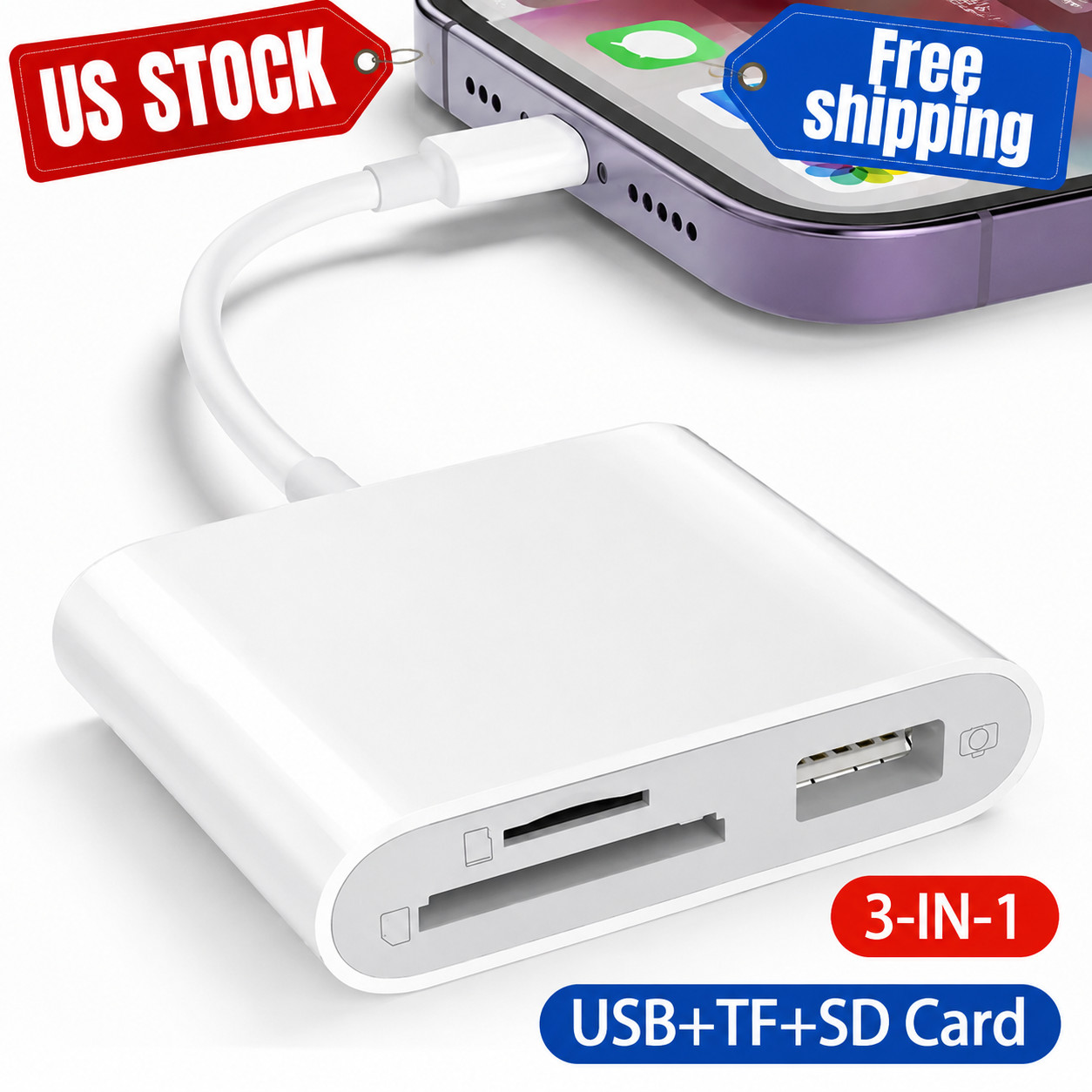 3 in 1 SD TF Card Reader for iPhone Lightning Memory Card Adapter iOS