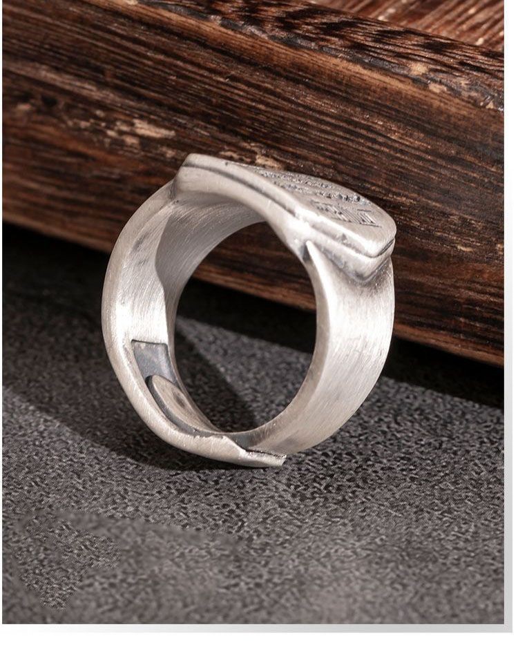 Mountain Ghost Money Ring Men's Vintage Chinese Handmade Adjustable Open Ring
