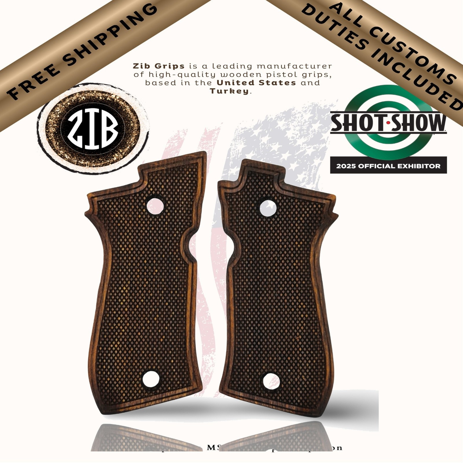 Zib Grips Wooden Series Pistol Grips Fits Beretta® F81