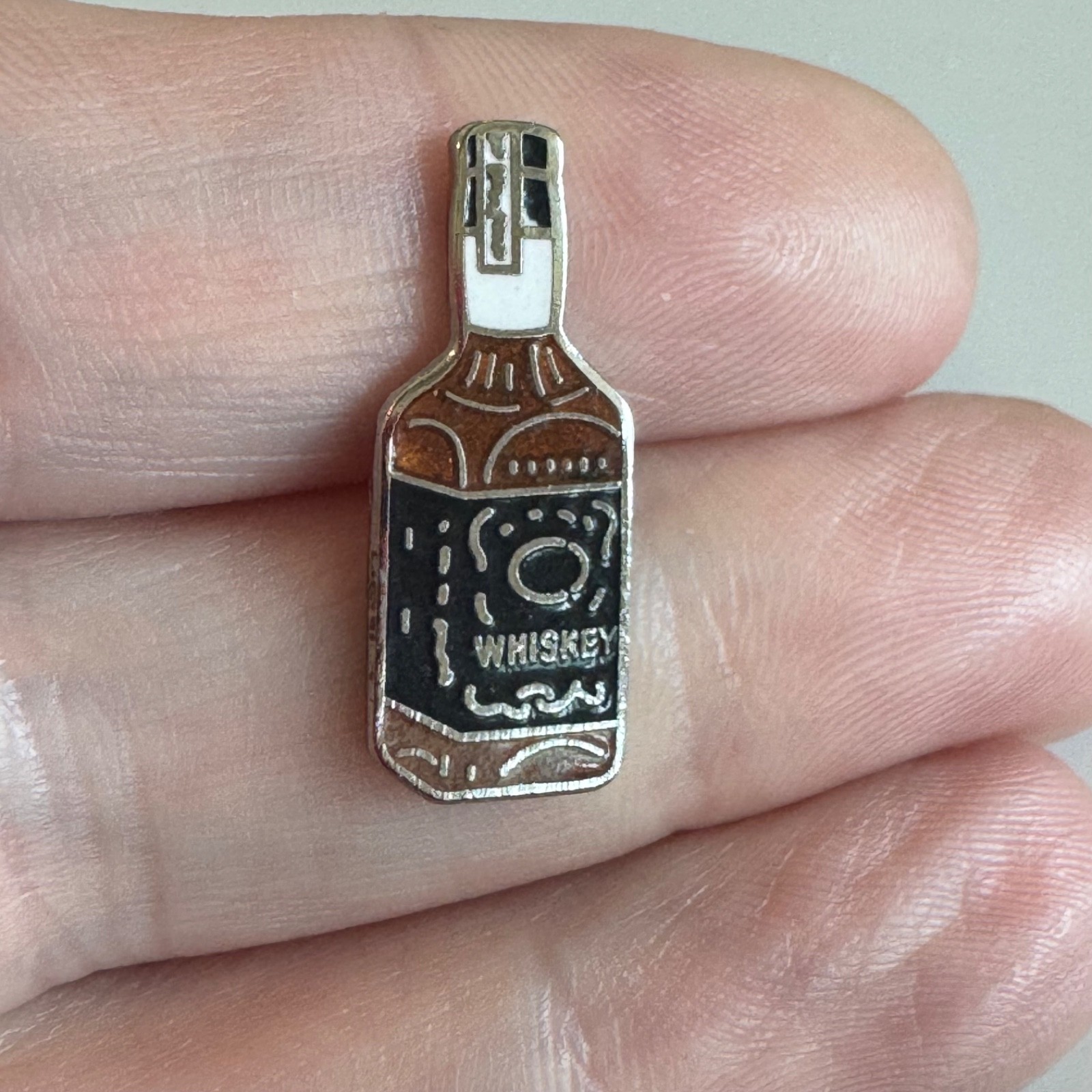 Vintage Whiskey Bottle Miniature Enamel Lapel Pin Tie Tack — Bar Liquor Novelty