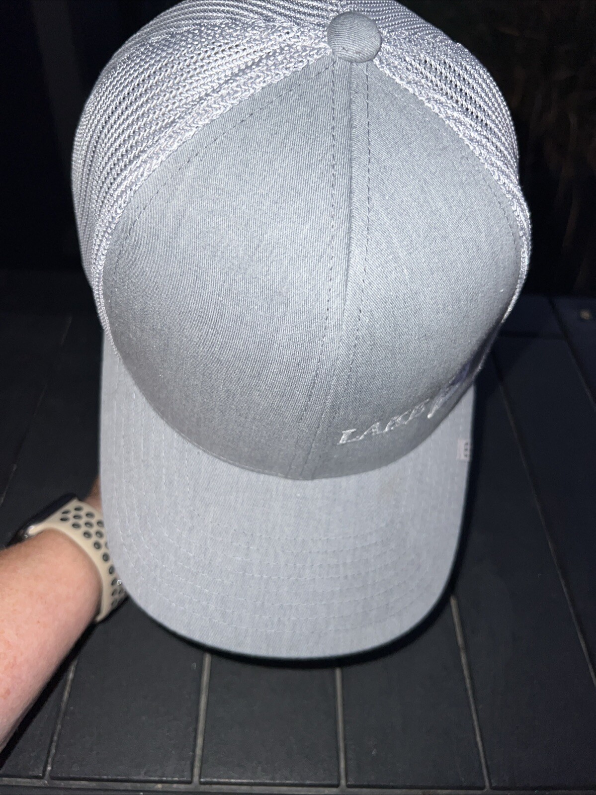 LAKE ST Gray Trucker Hat Cap Snapback Yupoon Flexfit Tech EUC