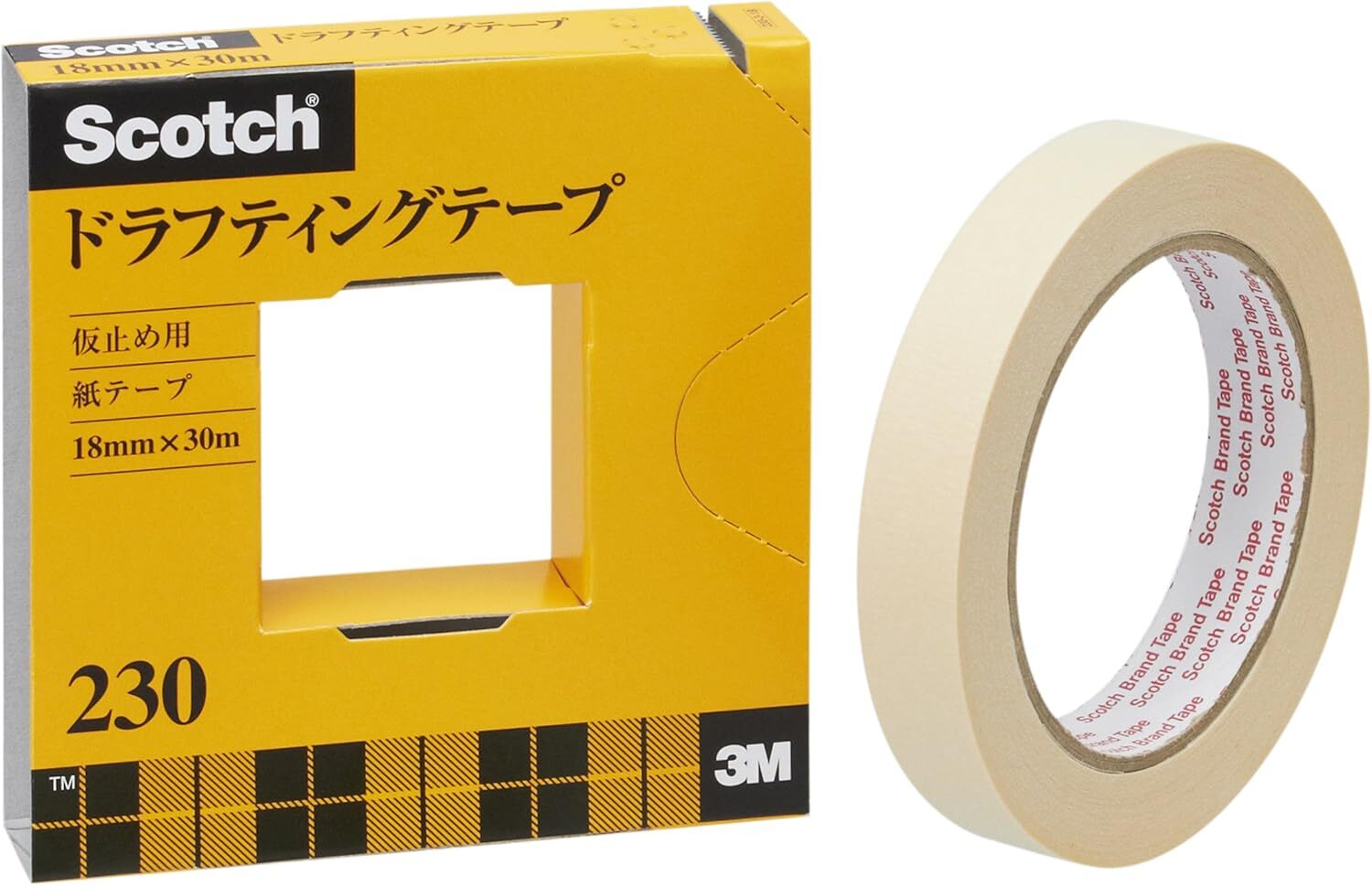 3M Scotch Masking Tape Drafting Tape with Cutter Paper Box 18mm x 30m 230-3
