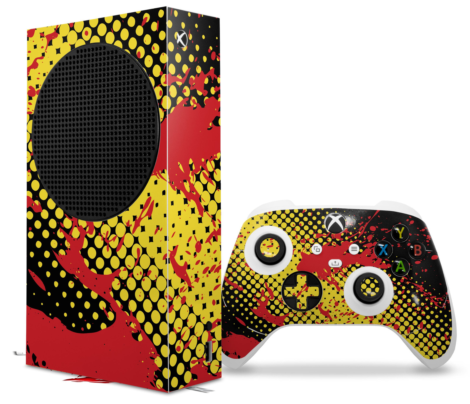 Skin Wrap for XBOX Series S Console Controller Halftone Splatter Yellow Red