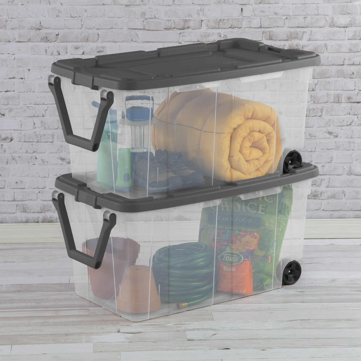 2 Pack Sterilite 160 Quart Wheeled Storage Bin Clear with Pull Handle