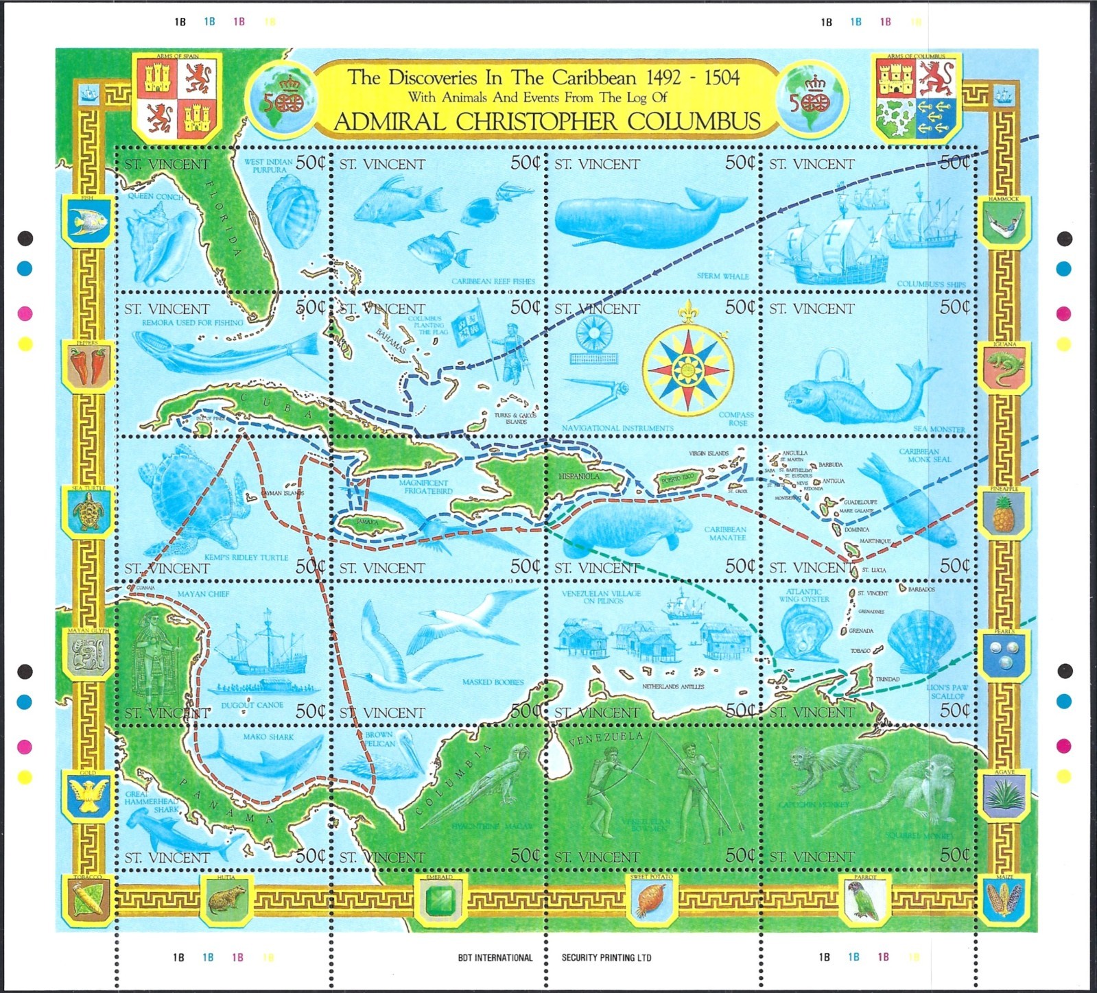 ST VINCENT #1233 MINT, NH COLUMBUS MAP SHEET