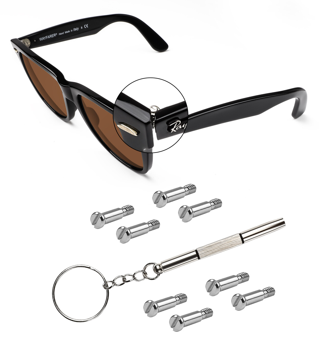 Silver Replacement Temple Hinge Screws for Ray-Ban Wayfarer RB2140 Repair Kit
