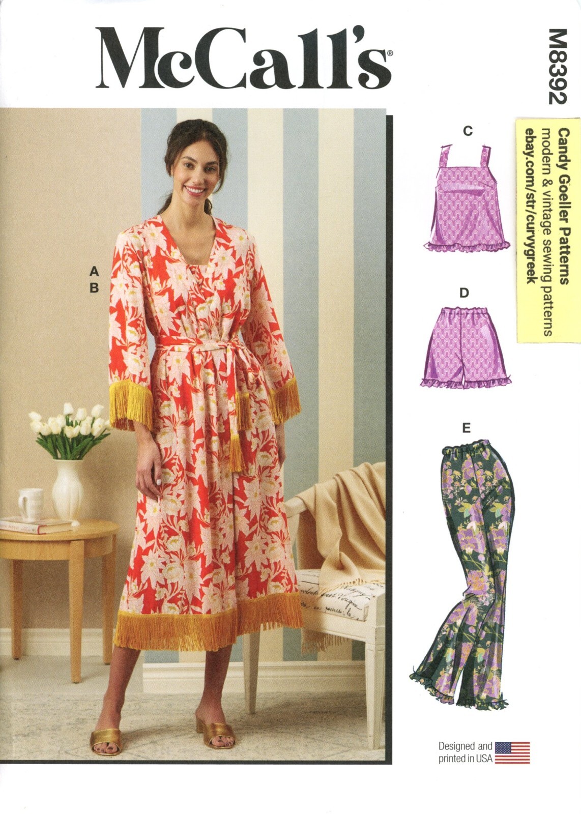McCall's M8392 PAJAMAS Cami, Shorts, Pants & Robe Sz 8-16 UNCUT Pattern