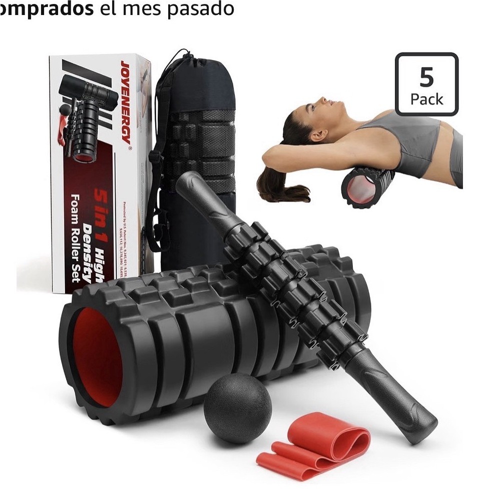 ENERGY 5-Pc High Density Massage Grid Foam Roller Set 13in Black/Red w Bag