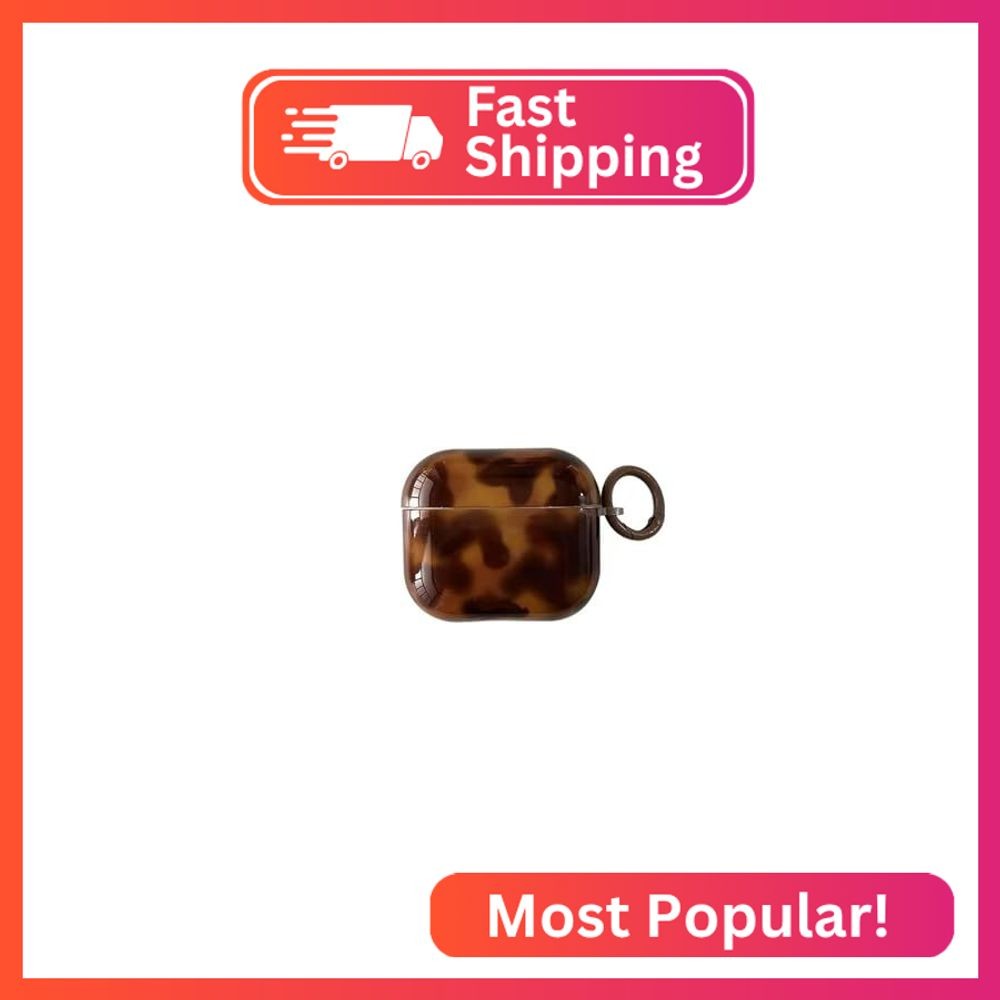 aaknhen Brown Tortoise Shell Case for AirPods 4 with Keychain