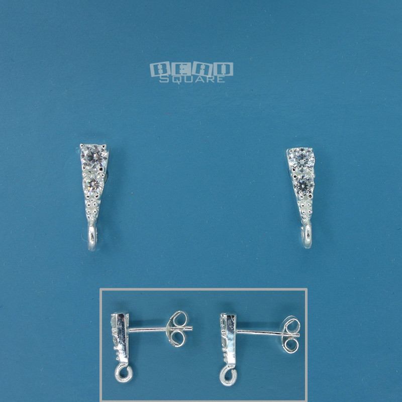 2PC Sterling Silver CZ Crystal Triangle Stud Post Earrings w/Open Loop #33535