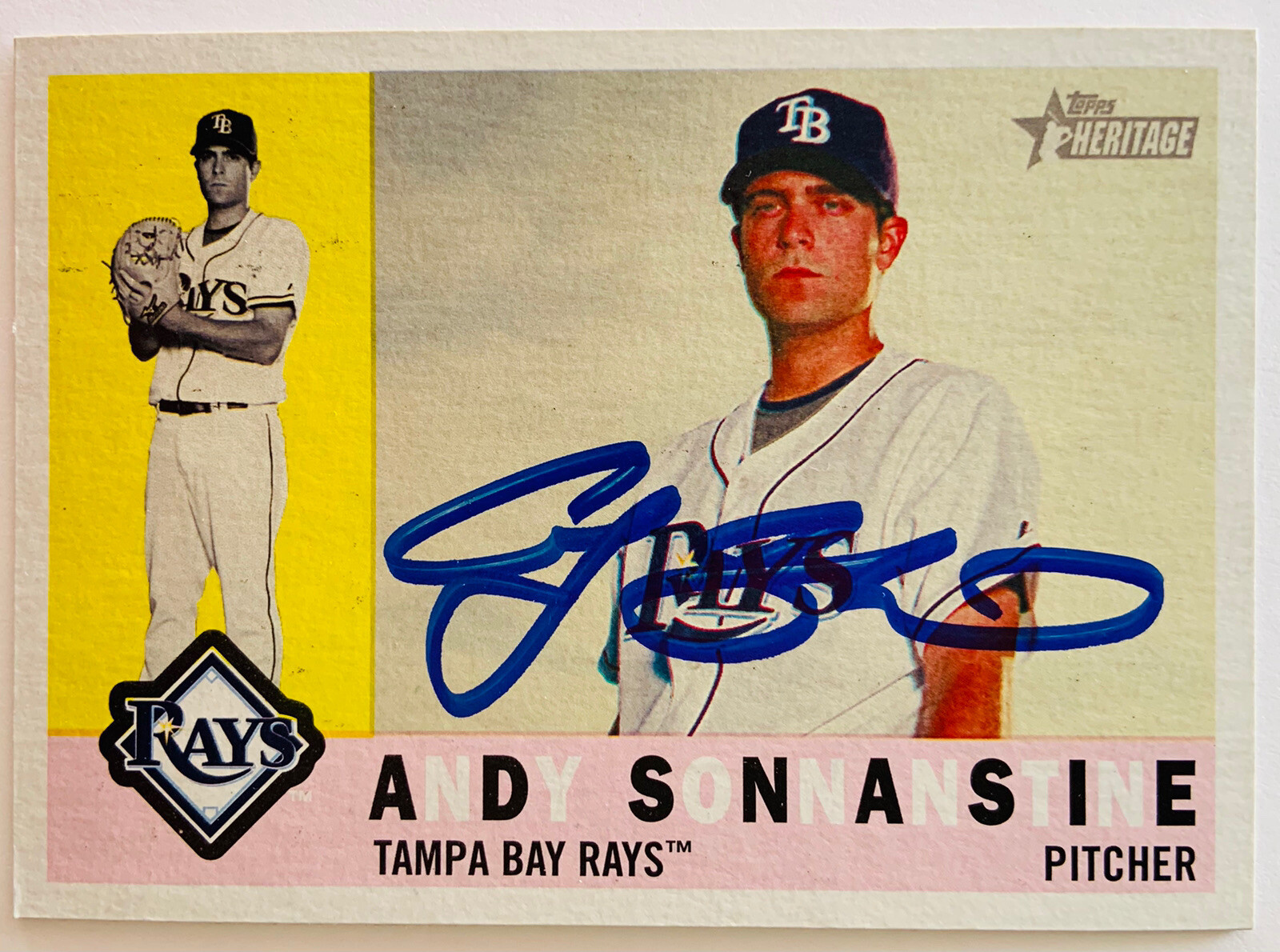 Andy Sonnanstine Tampa Bay Rays Signed 2009 Topps Heritage Card #23 COA Proof