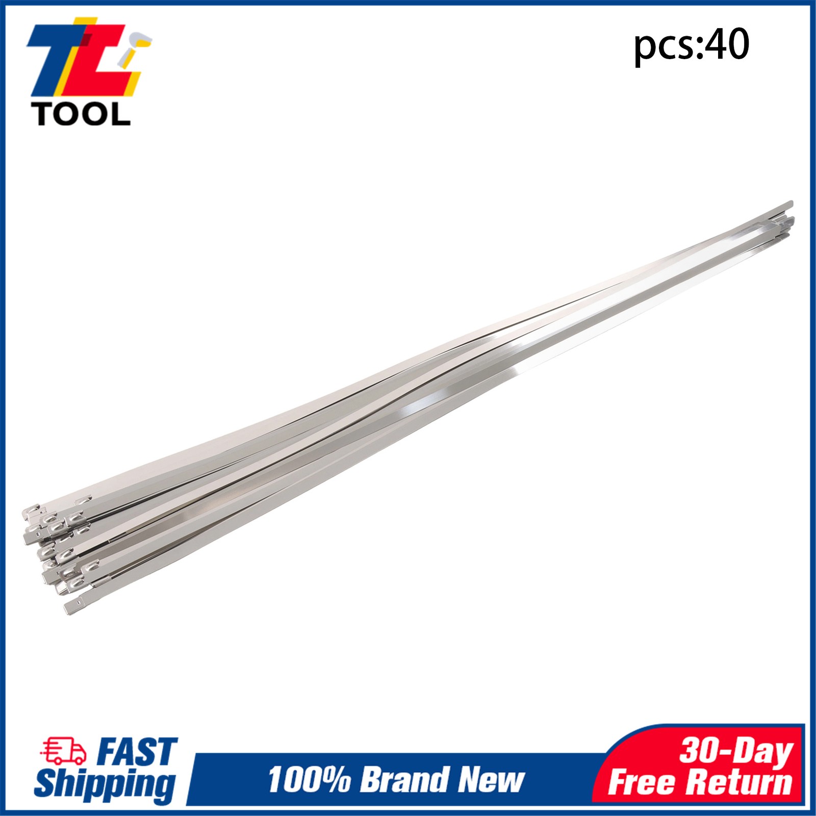 24" Zip Ties 304 Stainless Steel Cable Ties 500lb Strength 12mm Wide 40 Pcs