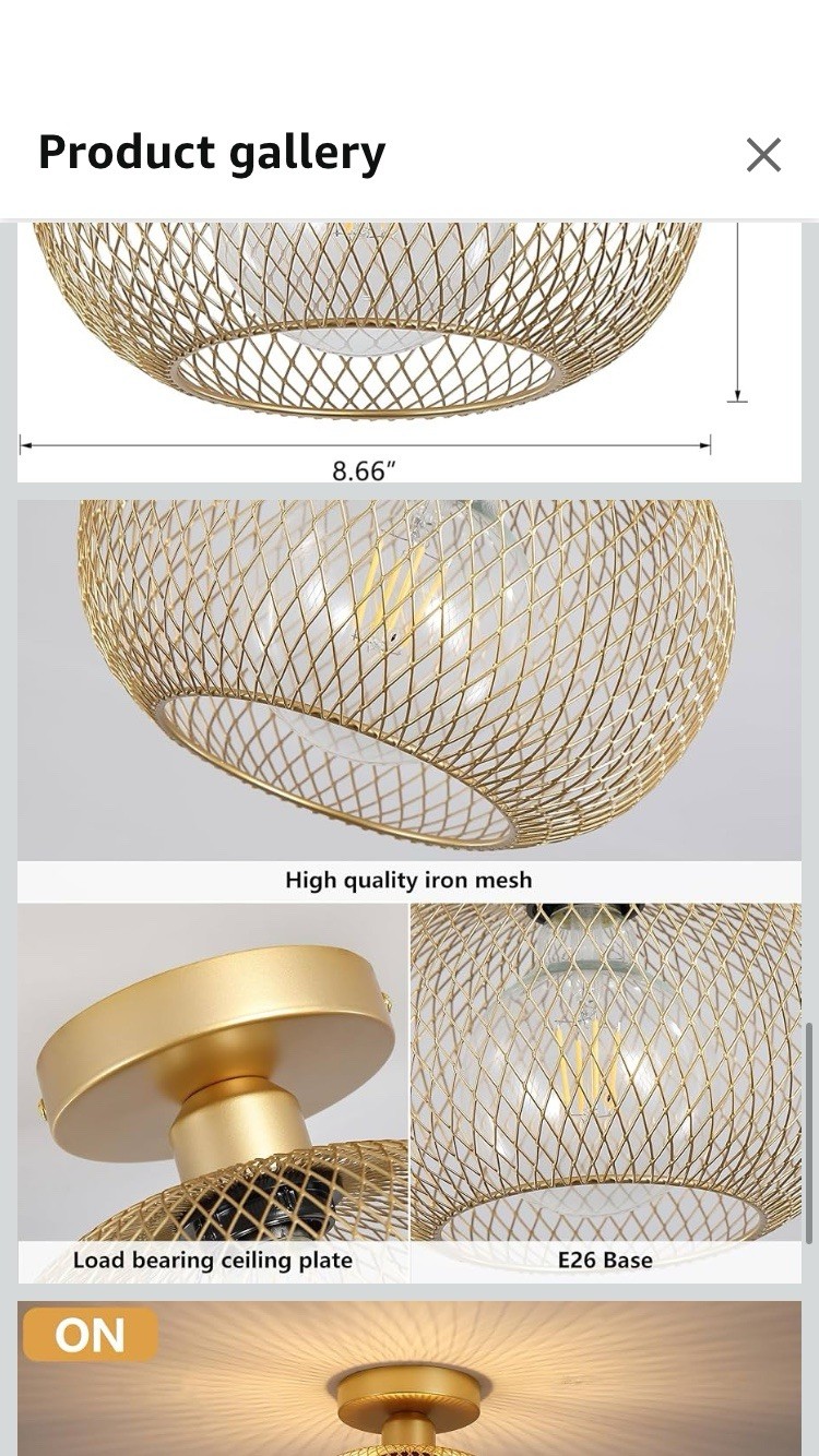 Vintage Modern Semi Flush Mount Ceiling Light - Brass & Floral Glass Shade