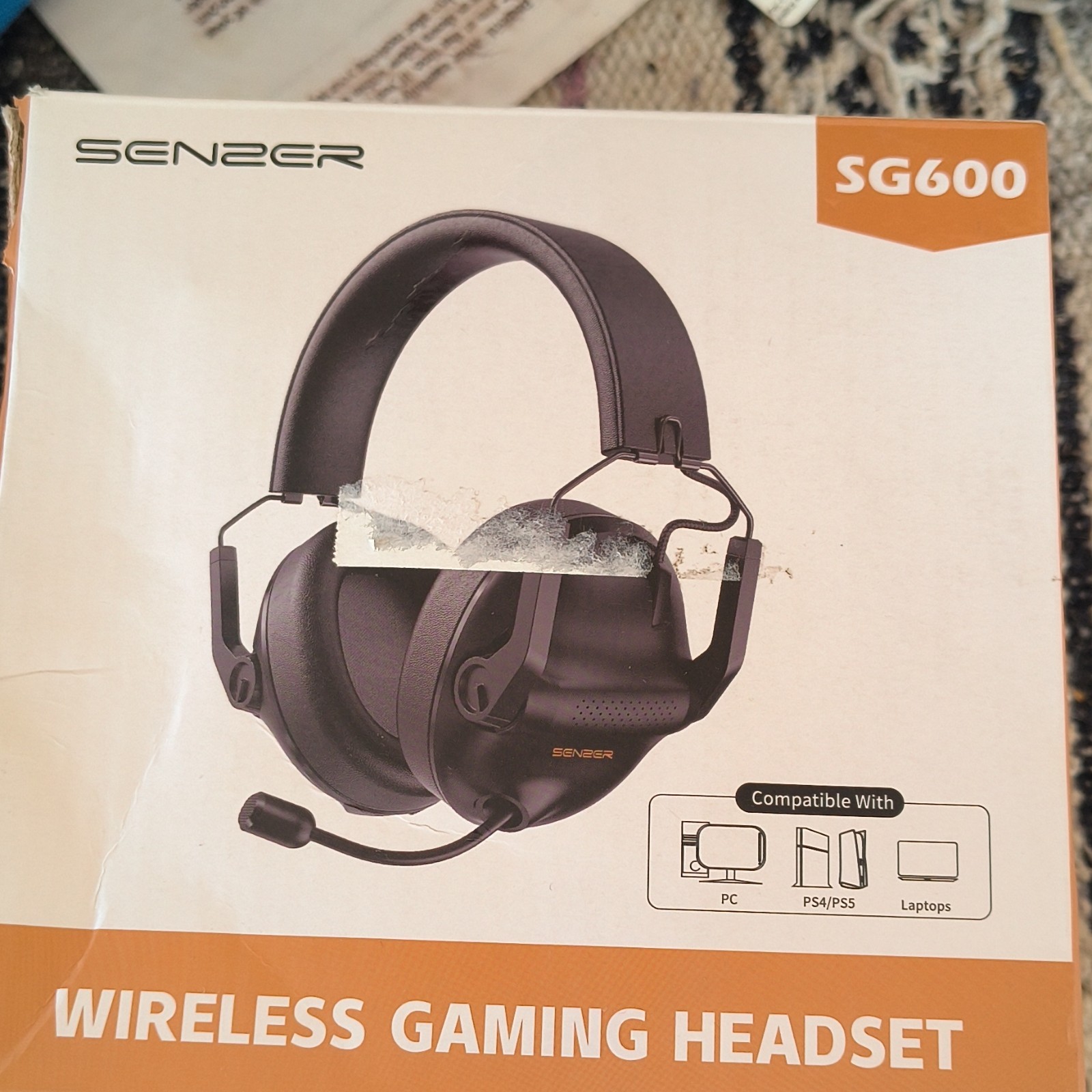 SENZER SG600 Wireless Gaming Headset, Bluetooth/USB-C, Retractable Mic, Black