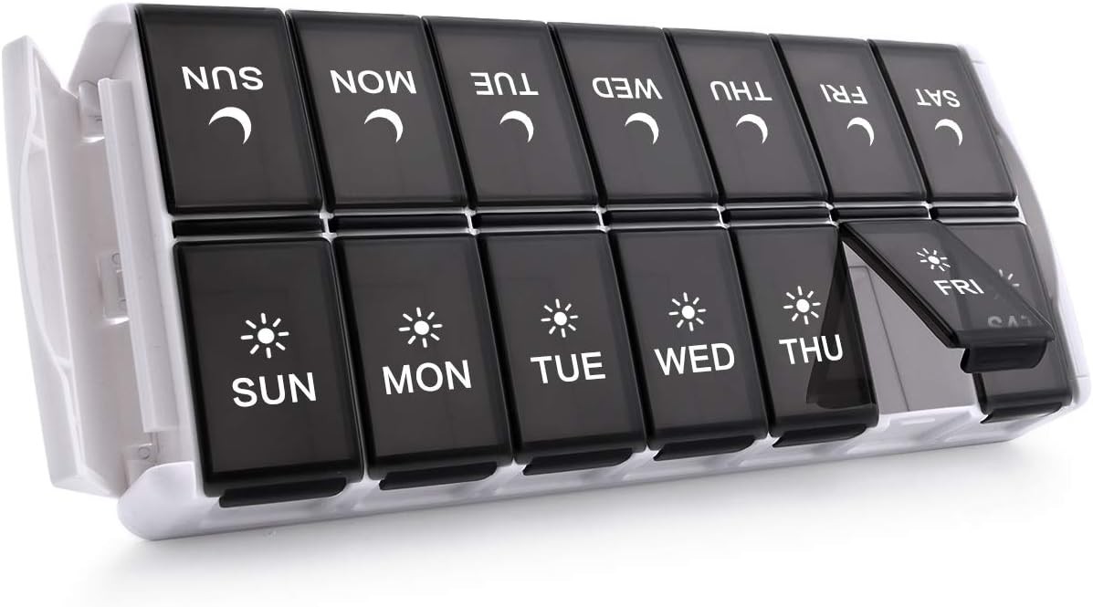 Weekly Pill Organizer 2 Times a Day, Easy Fill Medicine Pill Organizer AM PM