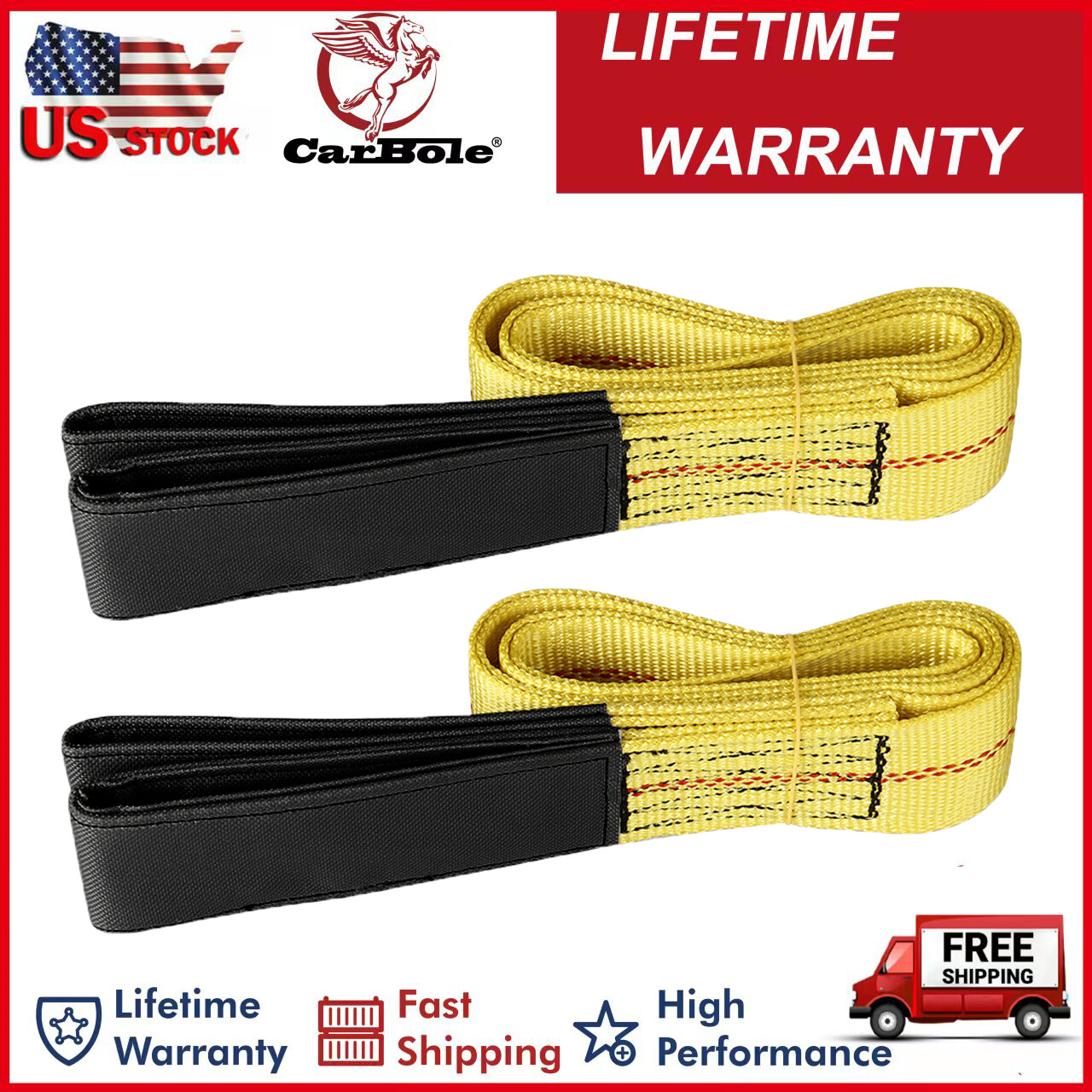 2 Pack 6'x2" Nylon Lifting Sling Straps Belt 10000Lbs with Heavy Duty Flat Loops