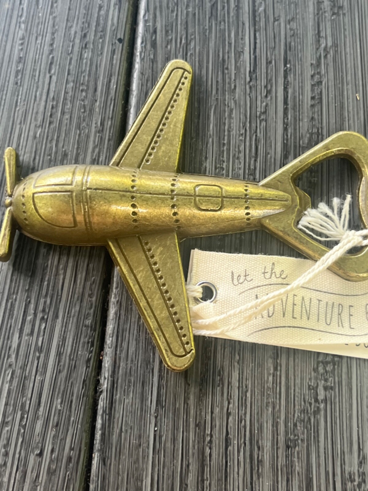 Kate Aspen 2015 Airplane Bottle Opener, Let the Adventure Begin (NWT) Gold Brass