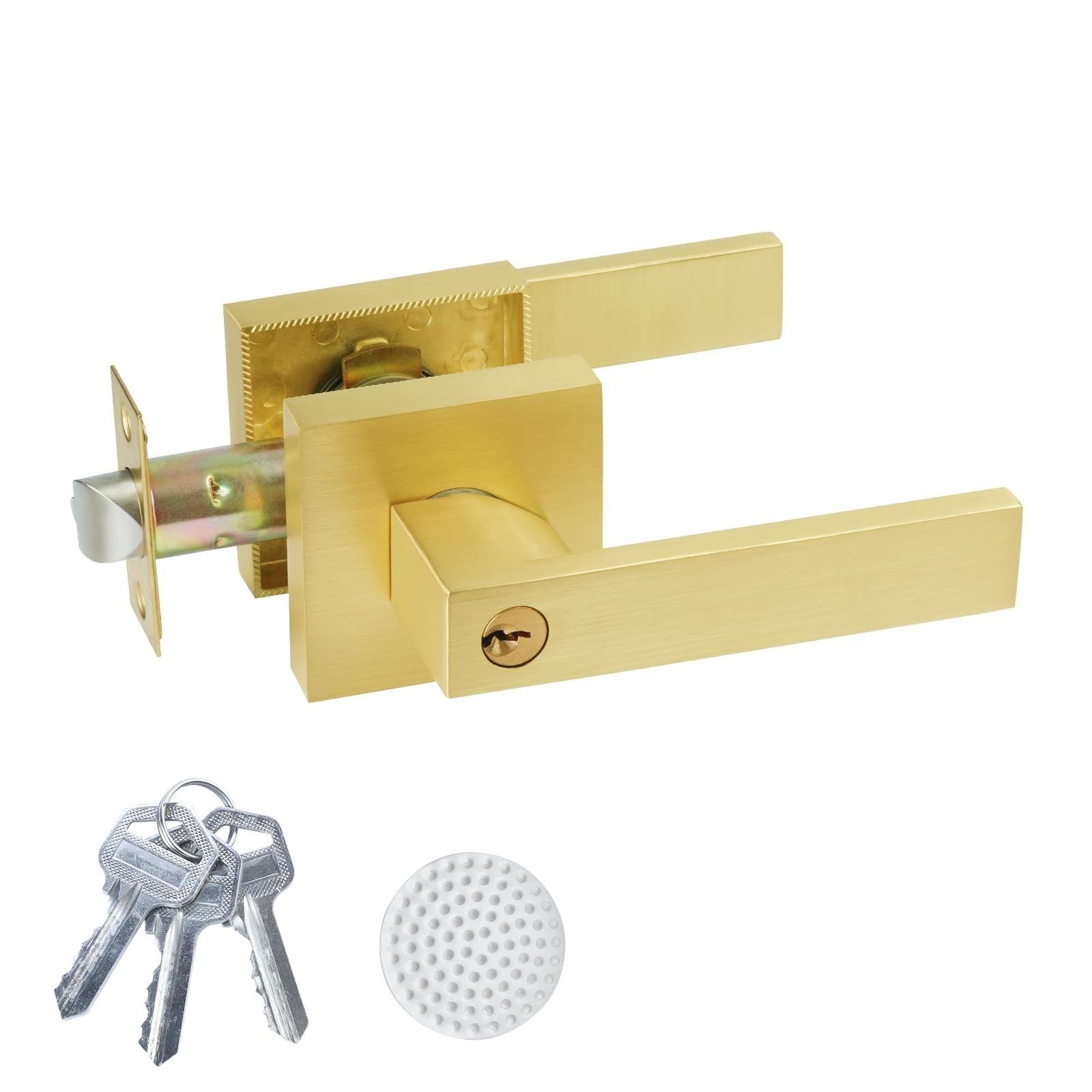 Golden Polished Brass Door Lever with Lock and Keyed,Unlock New Home Styleᦁ