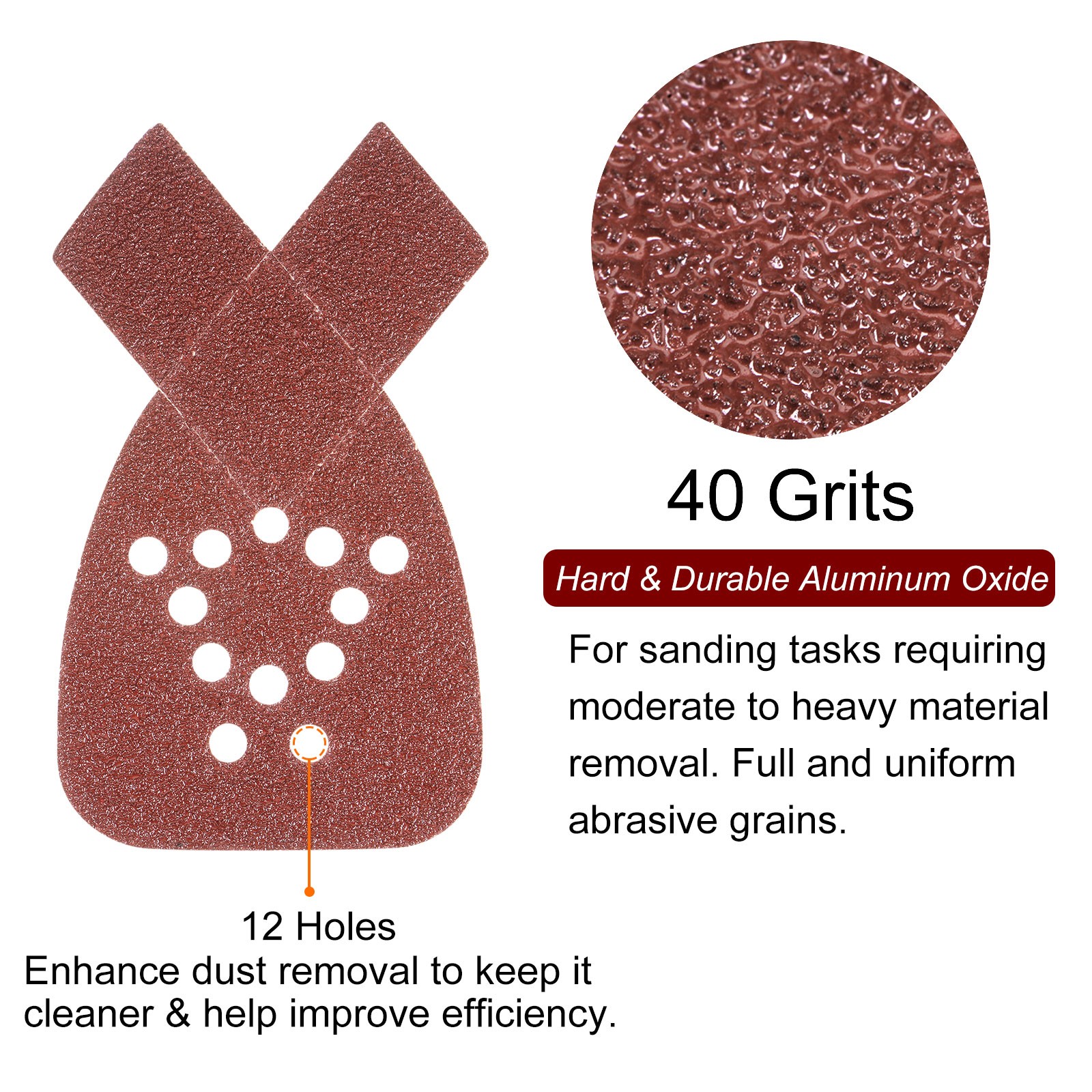 24pcs 40 Grit 12 Hole Hook Loop Sandpaper Triangular Sanding Pad with Extra Tip