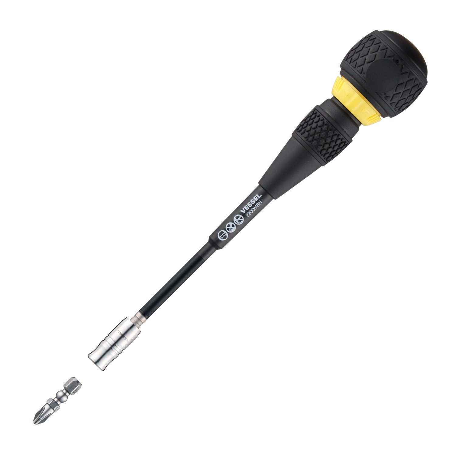 Vessel Ball Grip Ratcheting Screwdriver Interchangeable w 11pc Bit Set