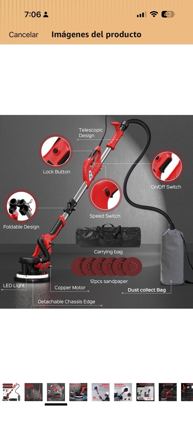 IMQUALI 8A Drywall Vacuum Sander Variable Speed Telescoping w/ Dust Bag