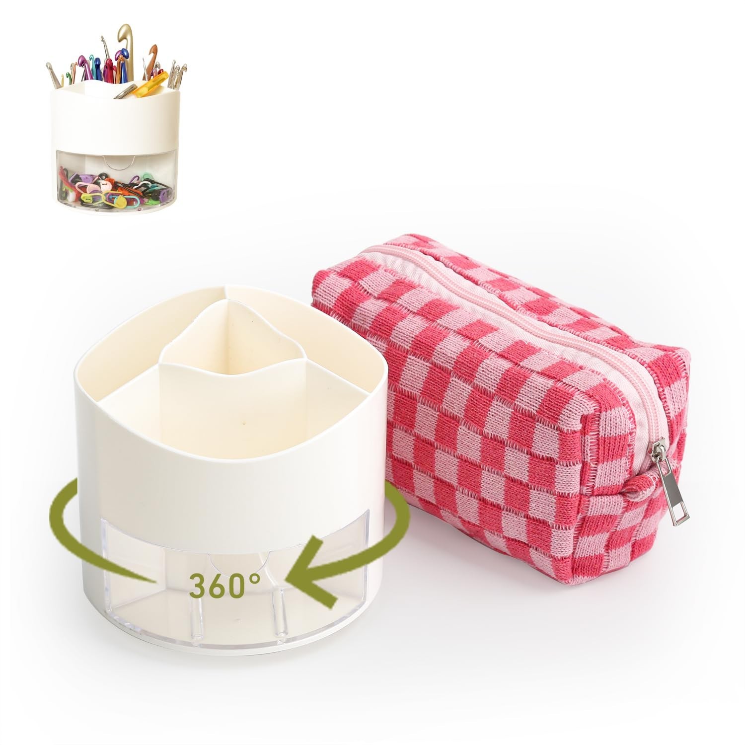Crochet Hook Case & Bag Combo, 360° Rotating Crochet Hooks Holder for Craft