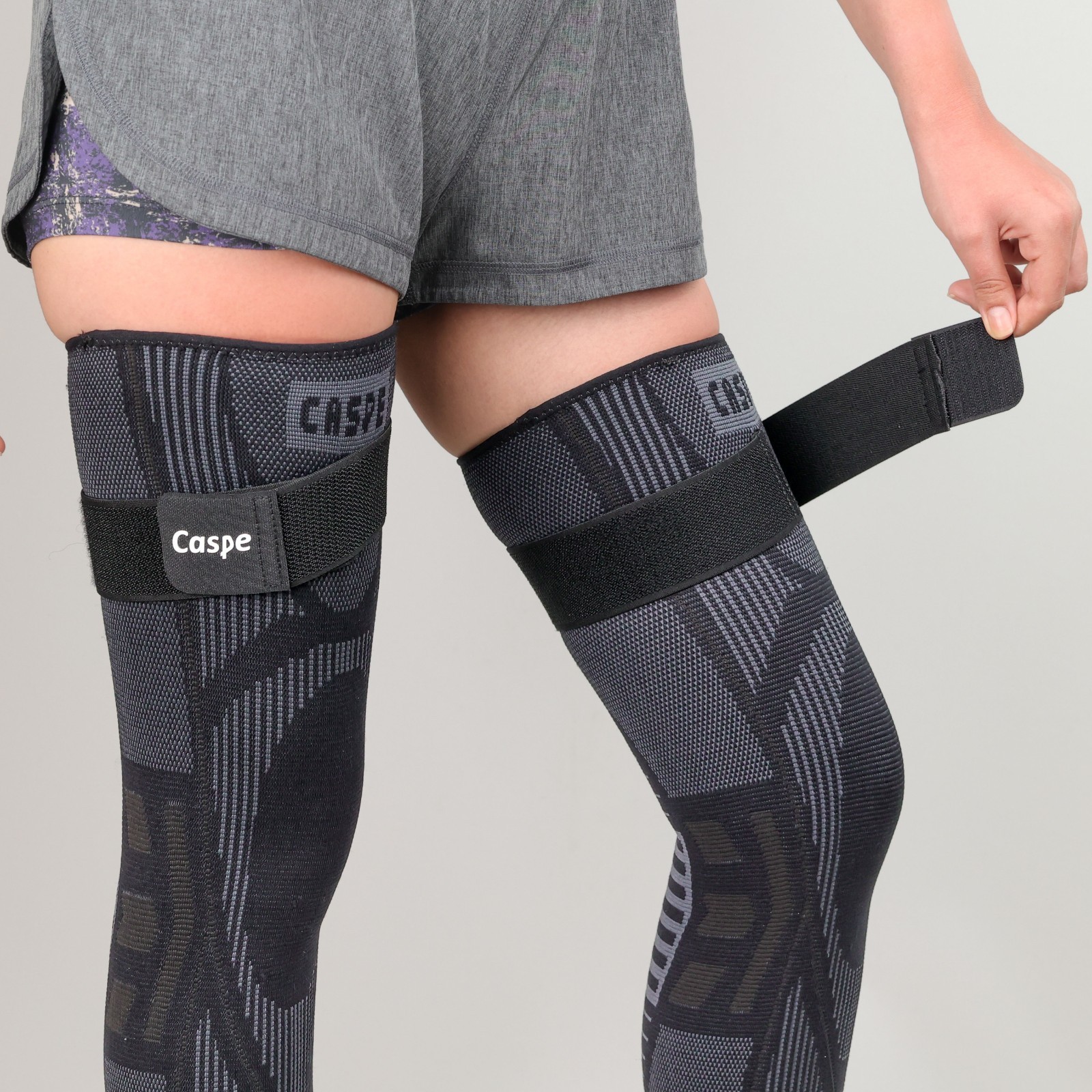 Caspe 2 Pack Full Leg Compression Sleeve with Strap Thigh Knee Calf Support