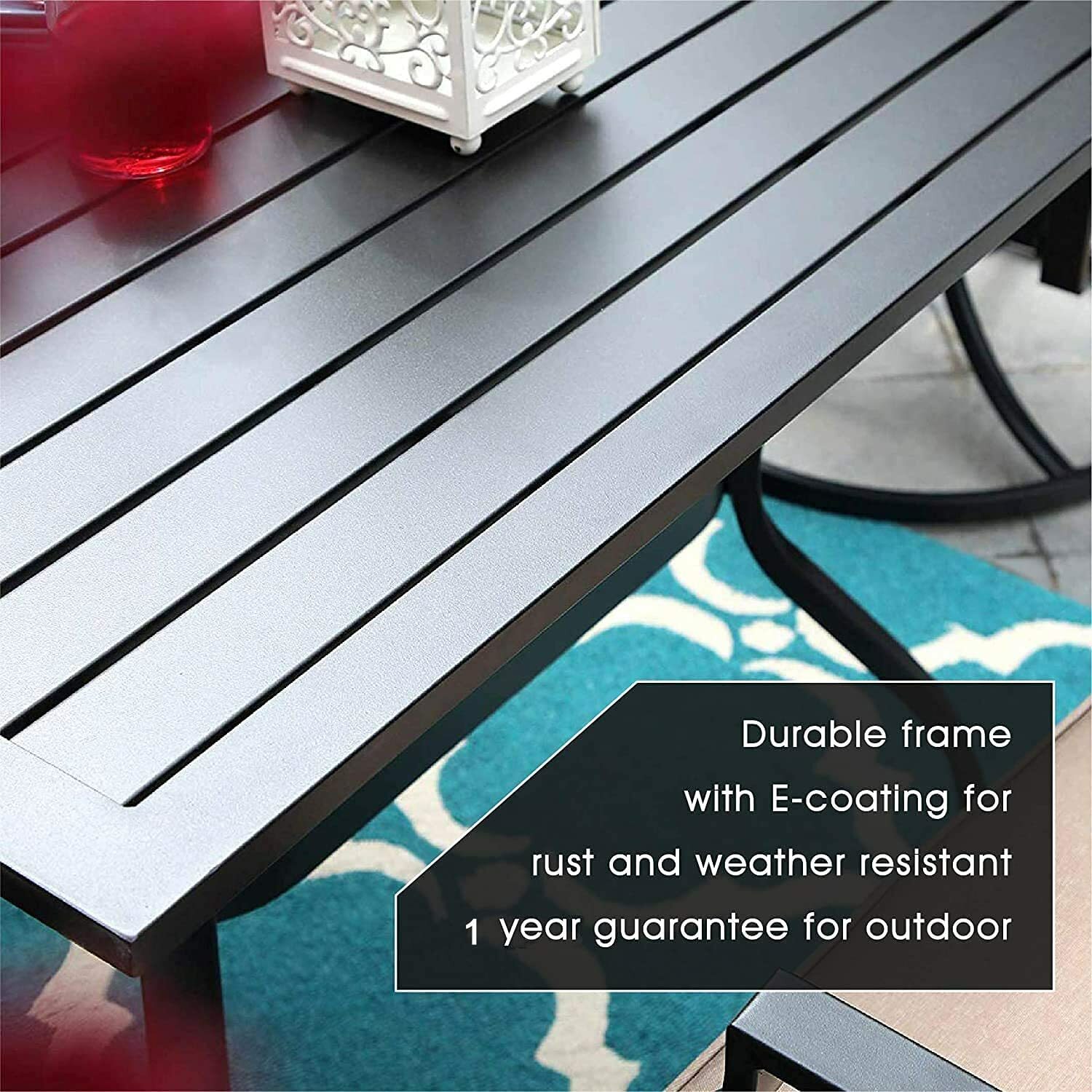 Rattan Furniture Sets Patio Chairs Metal Outdoor Table Square for 4 Person Party