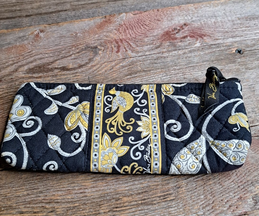 Retired Vera Bradley Quilted Golden Bird Zipper Travel Case Pouch