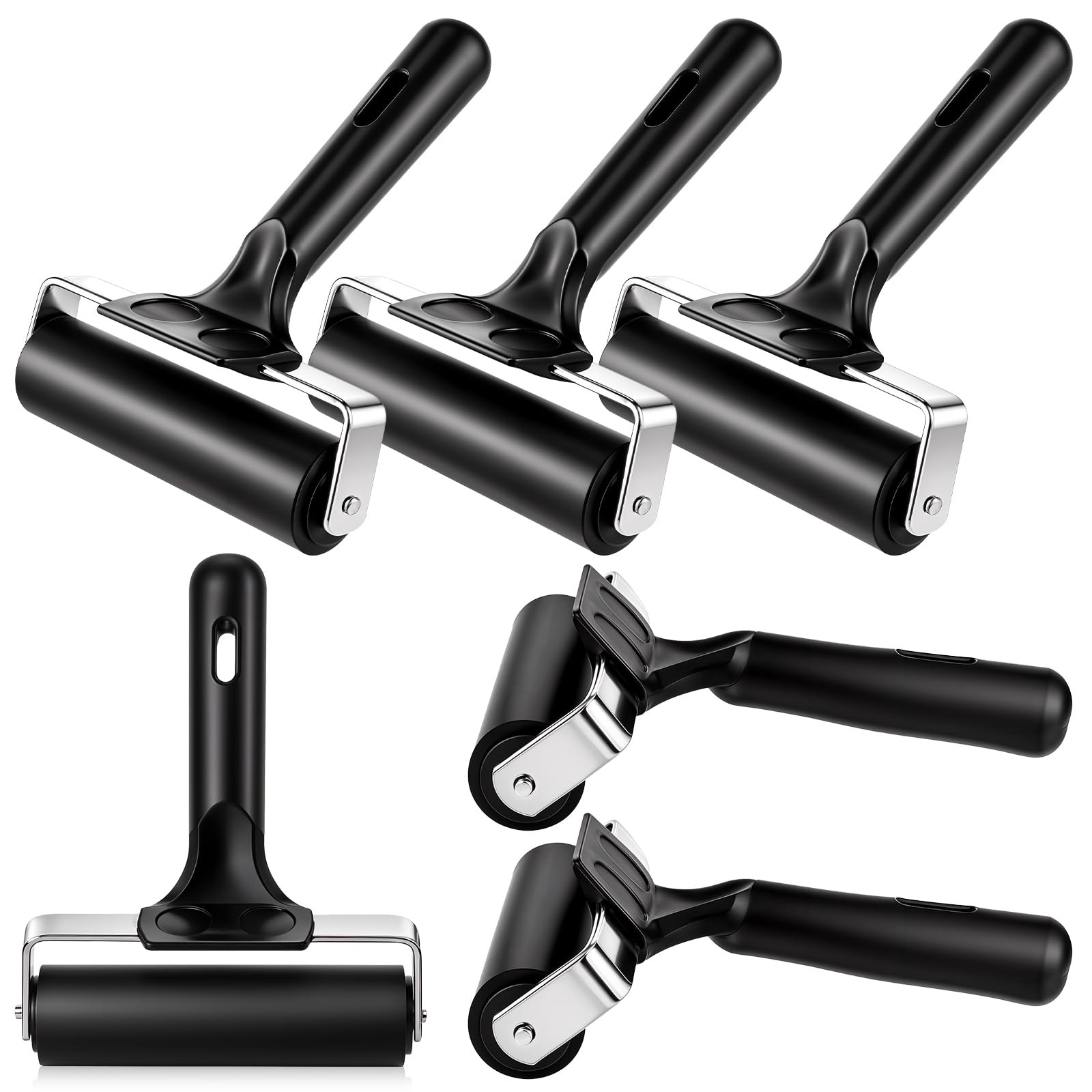 Black Rubber Printmaking Press Brayer Roller Crafting Gluing 4 In 6 Pcs