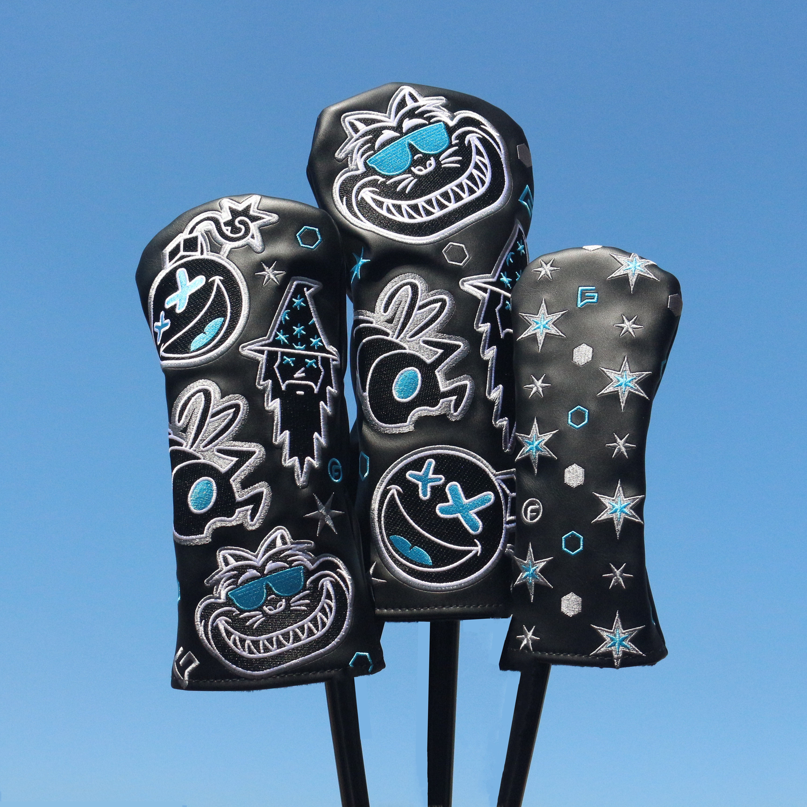 Black Cat Wizard Golf Club Driver Cover Headcovers 3 5 Fairway Wood Hybrid Cover