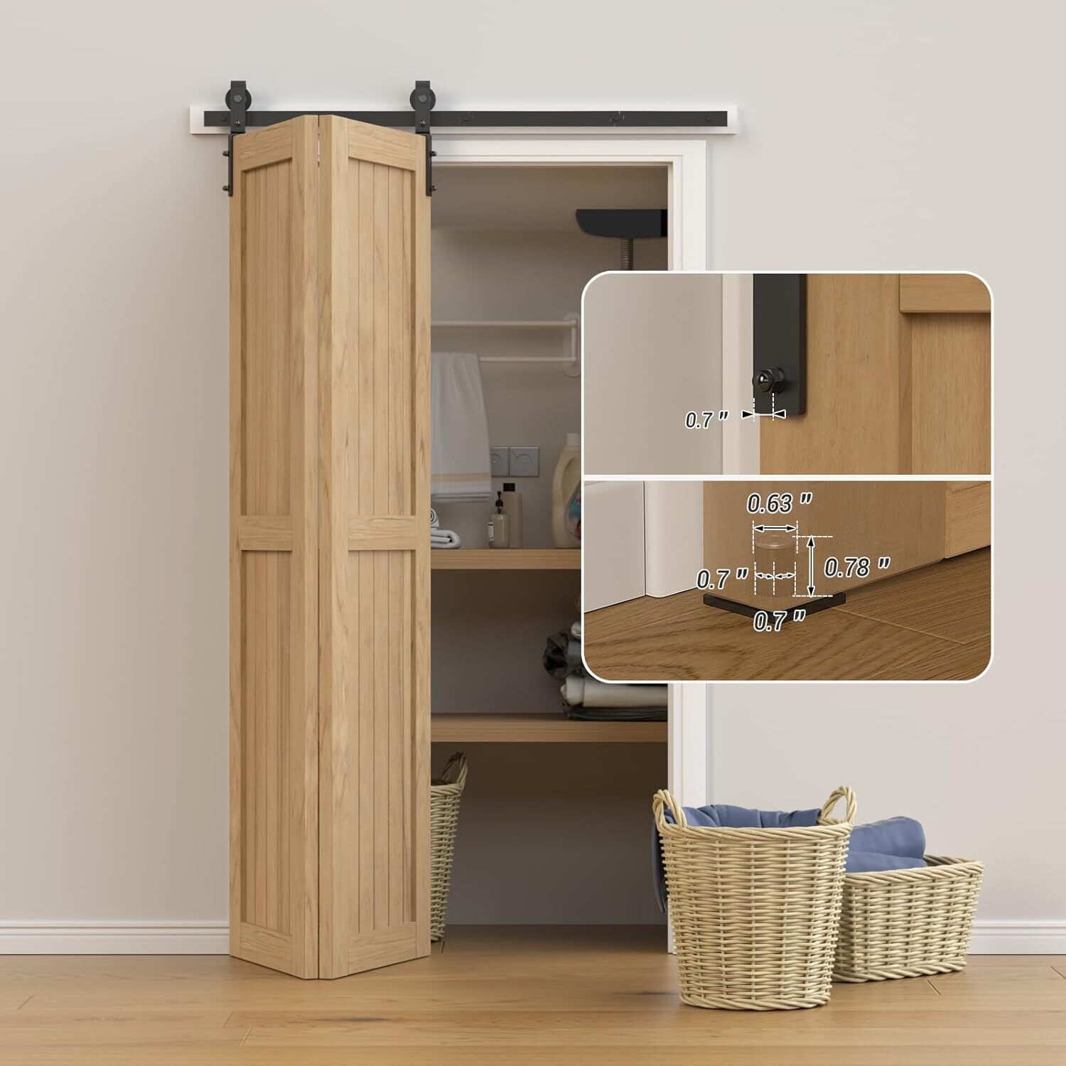36'' Bifolding Sliding Barn Door Hardware Kit Combination Track- Smooth Quiet