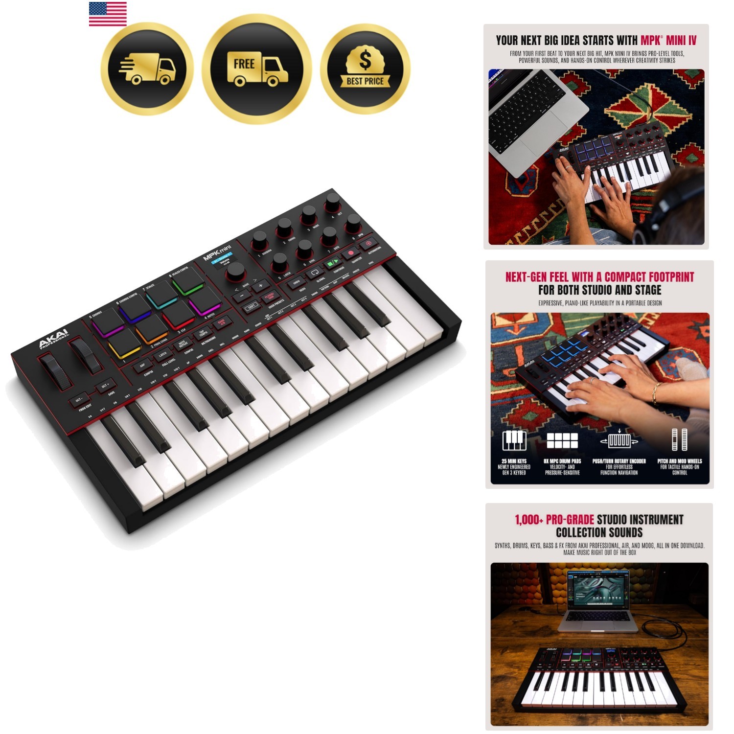MPK Mini IV USB-C MIDI Keyboard Controller for Beginners and Producers - MPC ...