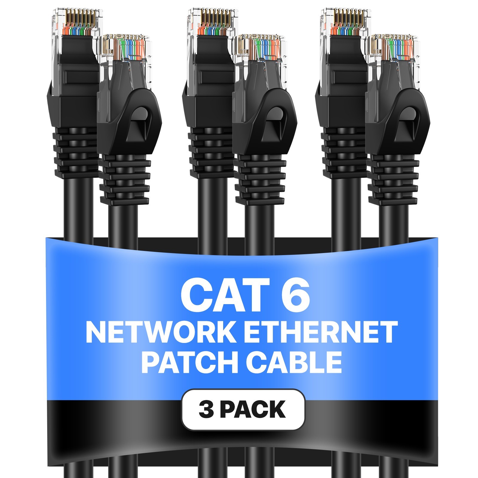 3-Pack - CAT6 Ethernet Cable LAN Network RJ45 Patch Cord 1.5FT-200FT,  Black Lot