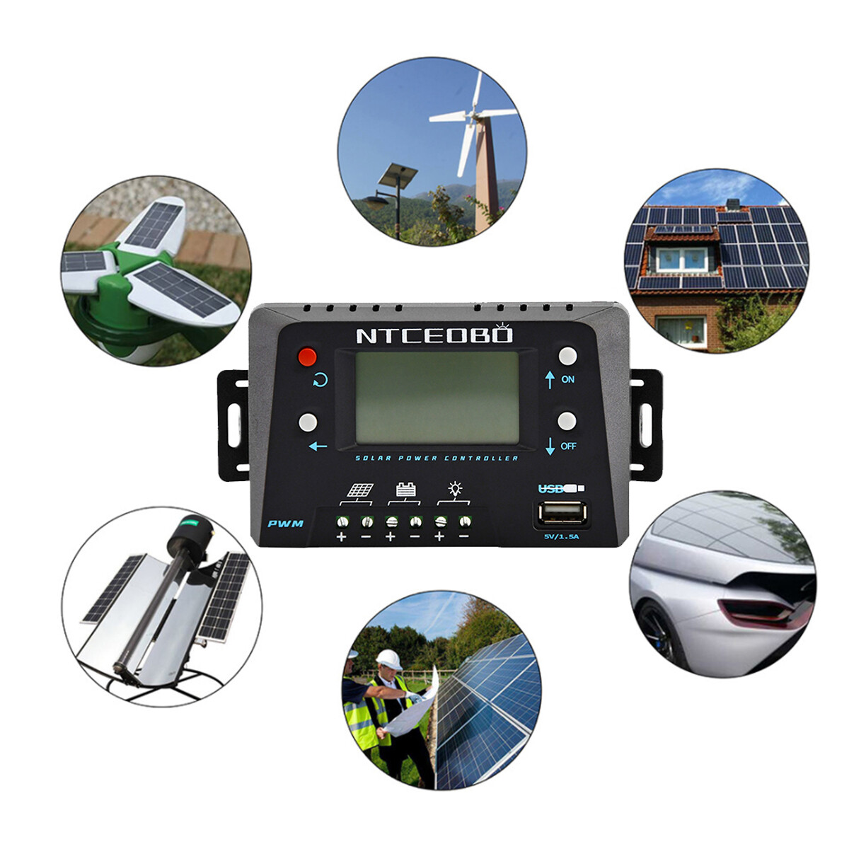 10A 12V/24V Solar Charge Controller,Double Button，Large LCD Display,USB Port